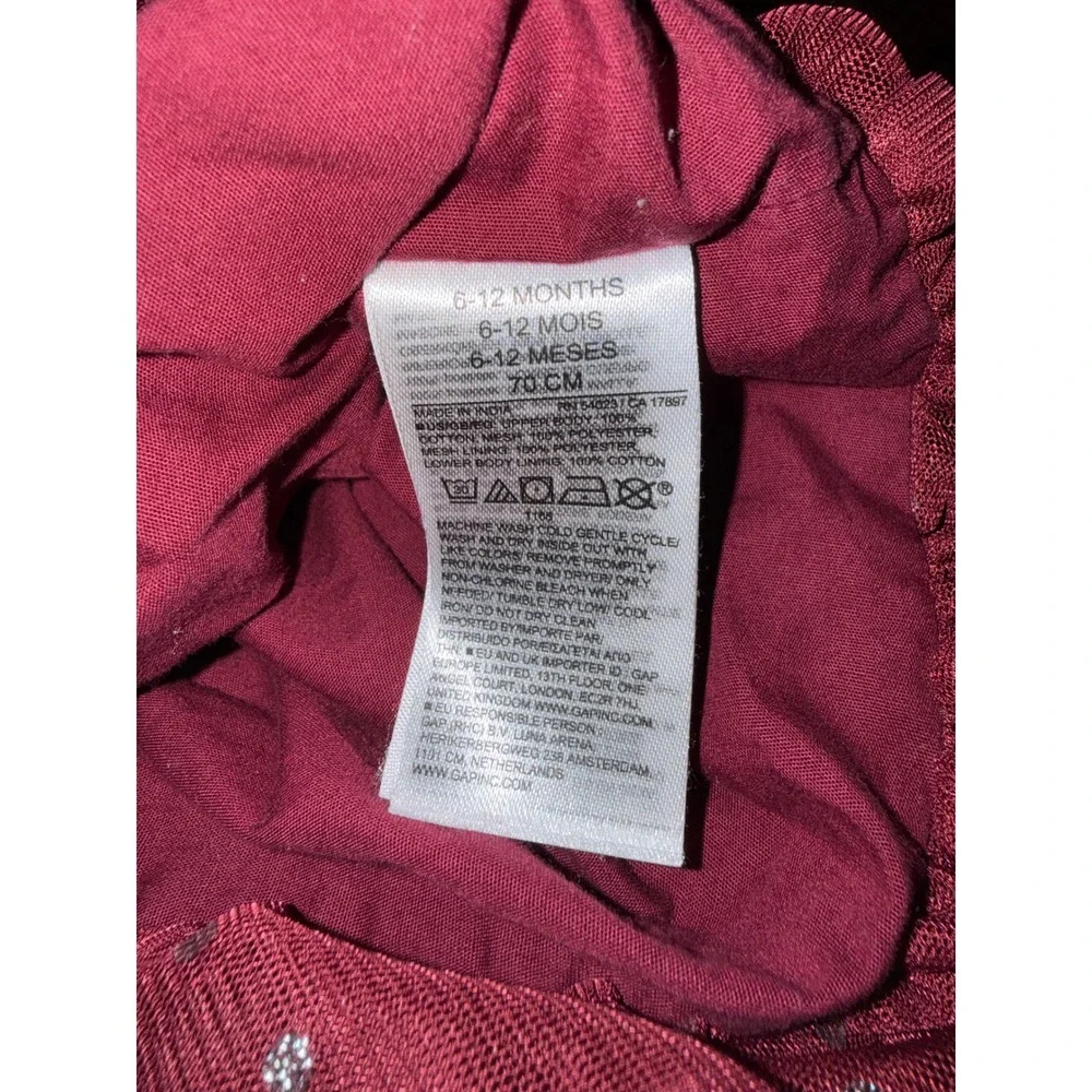 Baby Gap Burgundy Tulle Tutu Dress Silver Polka Dot Long Sleeve 6-12 Months